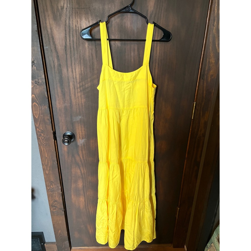 The Drop Yellow Britt Tiered Maxi Tent Dress Sleeveless Tencel Small